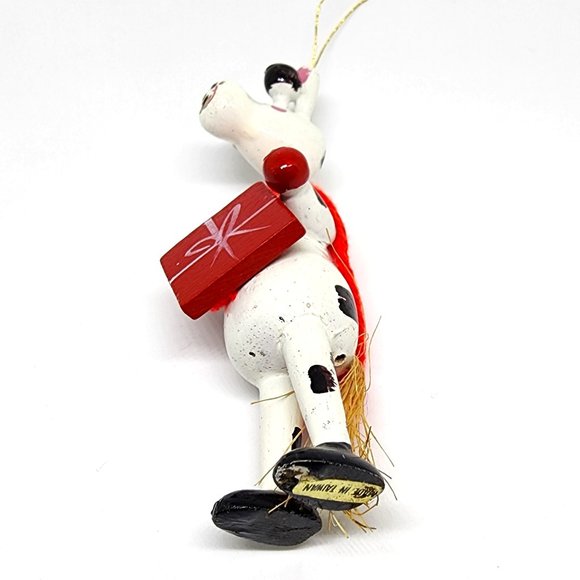 Christmas Cow Caroling Standing Scarf Red White Wood Holiday Ornament - Picture 8 of 8